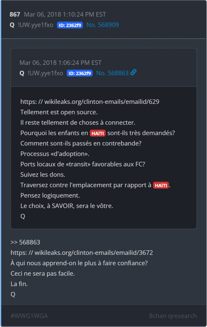 Q Post 867 : wikileaks clinton