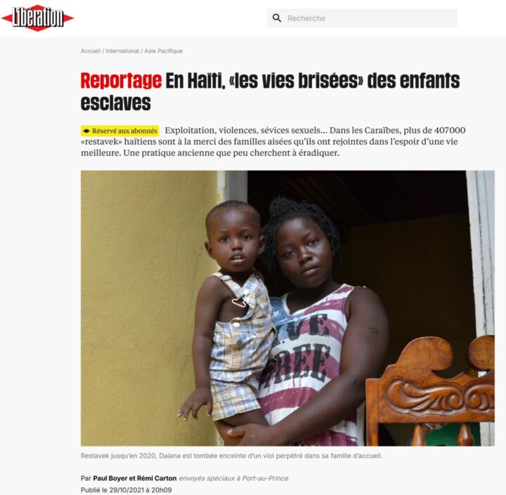 Libération : reportage enfants esclaves Haïti