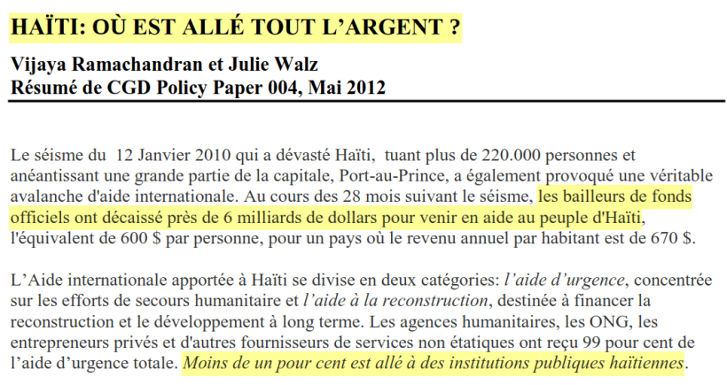 Recherche : Haïti : où est allé l'argent ?