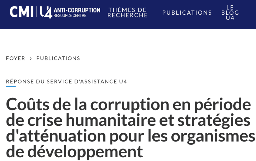 CMI U4 : Coût de la corruption dans l'aide humanitaire
