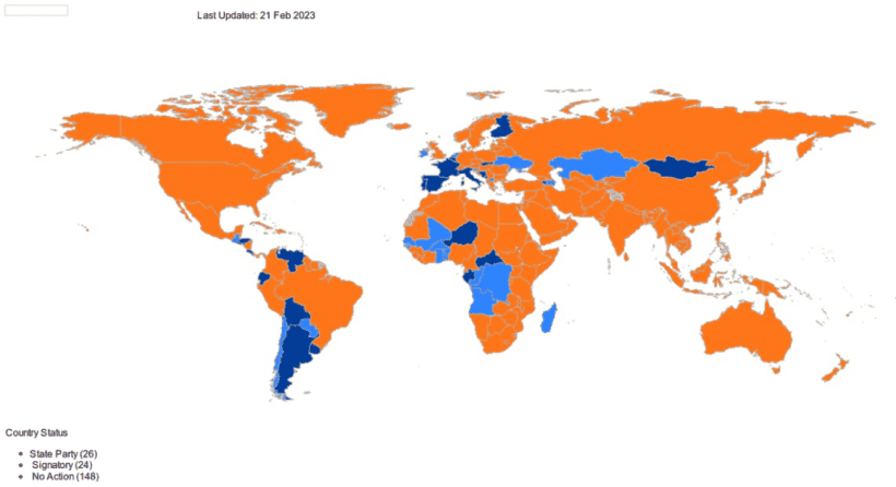 Carte sur l’état de la ratification de la corruption au niveau mondial