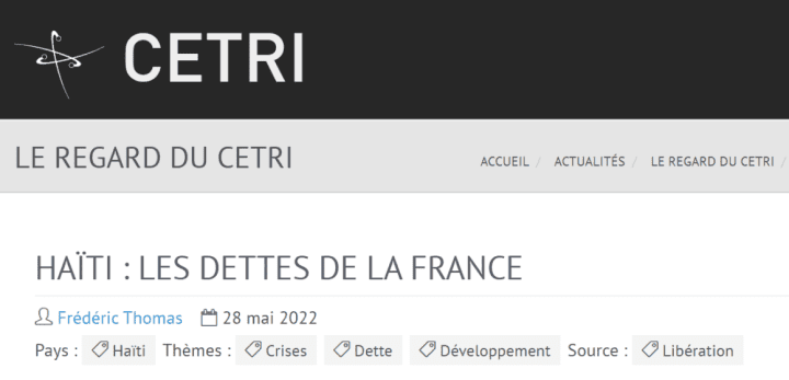CETRI - Haïti, les dettes de la France