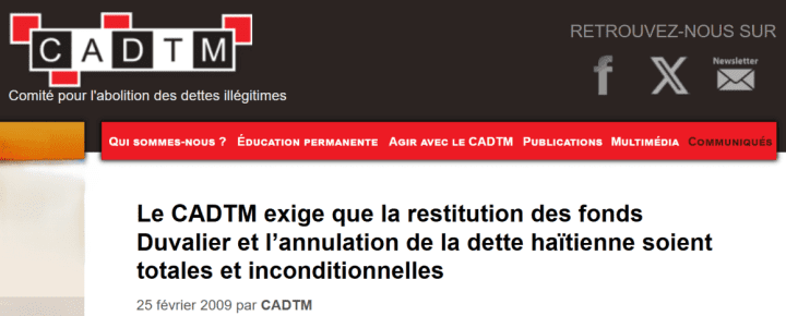 CADTM : duvalier dette Haïti
