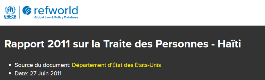 UNHCR - Rapport 2011 sur la Traite des Personnes - Haïti