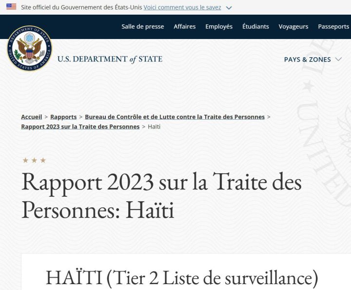 US department of state - Rapport 2023 sur la Traite des Personnes Haïti