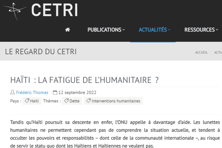 CETRI : fatigue de l'humanitaire Haïti
