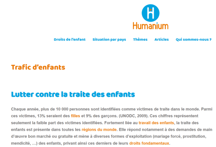 humanium - trafic d'enfants