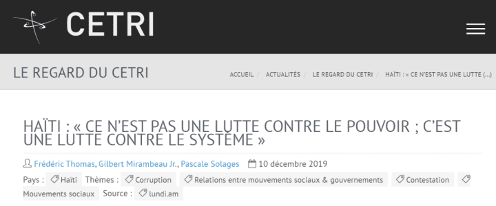 Cetri - Haïti : « Ce n’est pas une lutte contre le pouvoir ; c’est une lutte contre le système »
