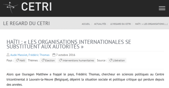 CETRI - OI en Haïti substitution aux autorités